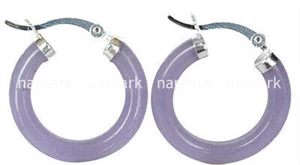 Beauty Lady's Jade Turquoise Agate 925 Silver 30mm Ring Hoop Pierced Earrings AA - Picture 1 of 19