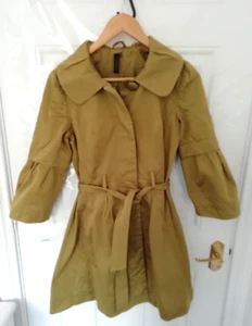 Topshop Size 8 Olive Green Coat Jacket Tie Belt Lovely Collar Pockets Lined - Picture 1 of 11