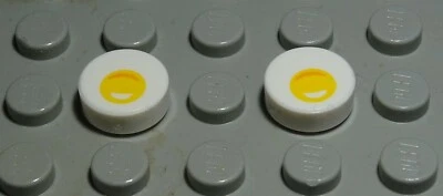 Lego Fliese - Kachel rund 1x1 Weiss bedruckt mit Ei 2 Stück (1362 #)