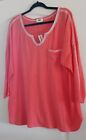 OLD NAVY XL - 1X Coral Orange White Crochet Lace Top Stretchy 3/4 Sleeves NEW
