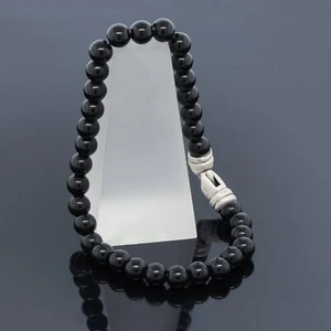 David Yurman Men's 6MM 925 Silver Black Onyx Spiritual Beads Bracelet 8.5" - Picture 1 of 5
