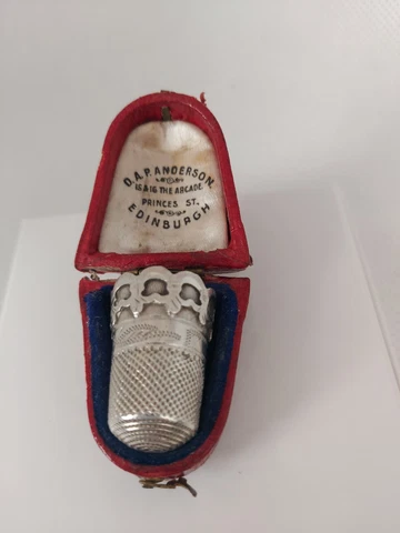 Antique Thimble Case & Silver Thimble Cover