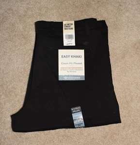 New Mens Dockers Pants 34 X 34 Black Pleated Classic Fit Easy Khaki - Picture 1 of 3