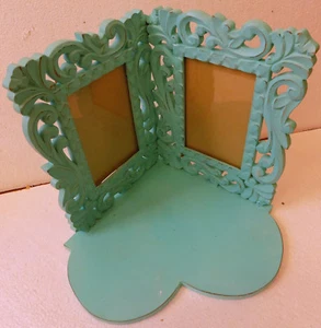 Cornice portafoto doppia a cuore turchese per 2 foto da cm 15x10 barocco cm 25 - Foto 1 di 5