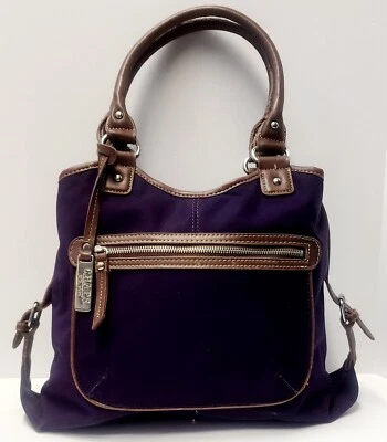 Bolso de hombro/cartera Chaps púrpura con ribete de cuero sintético marrón Foto 1 de 4