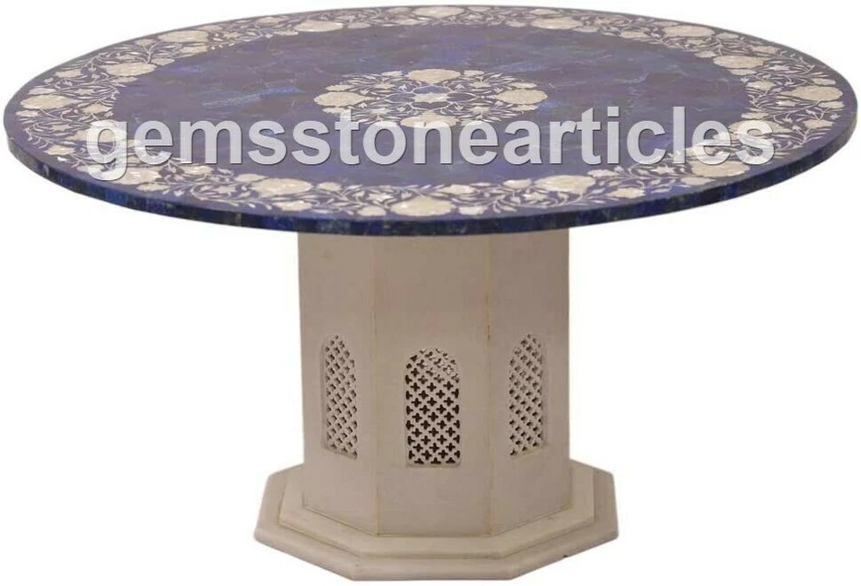 40"x40" Marble Real Lapis Stone Top Table Mop Inlaid Floral Art Christmas Gift - Image 1 of 3