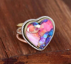 Anillo Turquesa Dalia Rosa Triple Multicolor Forma de Oído Banda de Plata Esterlina - Imagen 1 de 8