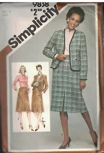 9838 Vintage Simplicity Schnittmuster Misses Anzug gefüttert Jacke Bluse Rock ff - Bild 1 von 2