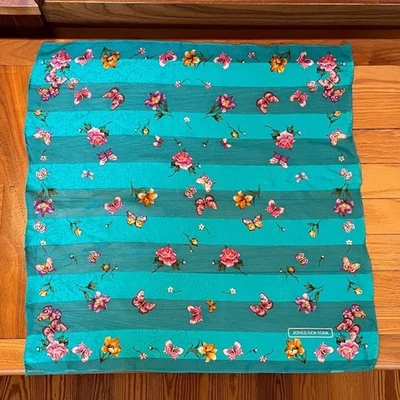 Jones New York Turquesa Floral Mariposa Cuadrada Bufanda Primavera Verano Foto 1 de 4