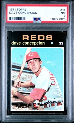Topps Dave Concepcion 1971 PSA 7 casi nuevo - ¡Se ve mejor! Tarjeta de béisbol Rookie RC #14 Foto 1 de 2