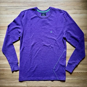 Y2K Volcom Mens Rogan Heather Thermal Sweater Sz Large/Purple/Green Logos Retro - Picture 1 of 9