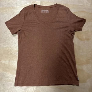 Eddie Bauer Short Sleeve T Shirt V Neck Women’s Size XL Brown 100% Cotton - Picture 1 of 9