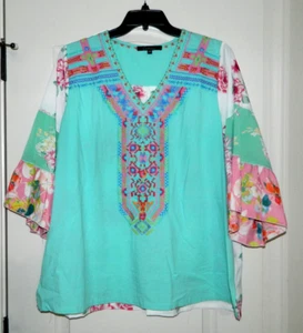Women's Caleooa Colorful Embroidered Top Size 1X - Picture 1 of 6