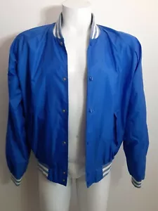 vtg ACTION Snap Front NYLON Lined BLUE Windbreaker Men's L Coaches Jacket - Picture 1 of 12
