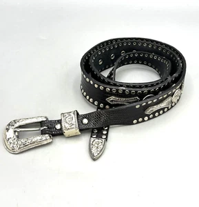 Black Western Style Leather Belt Silver Embellishments Neiman Marcus 40" - Picture 1 of 12