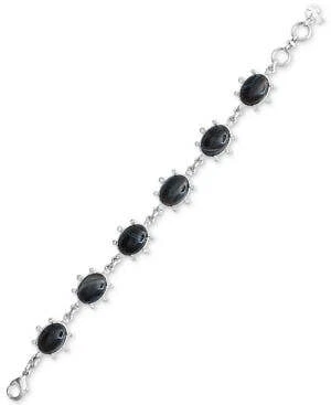 Lucky BRAND Silvertone Black Agate Oval Set Stone Flex Bracelet Jwel3192