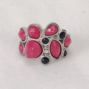 Vintage Engagement or Cocktail Ring Silver Tone Pink Black Beautiful - Picture 1 of 6