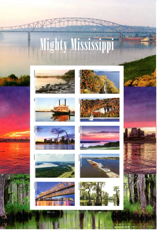 Full sheet of 10, NDC, PO Fresh, featuring  the Mighty Mississippi - Image 1 of 1