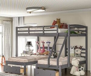 Merax Wood Triple Drawers and Guardrails, Full Over Twin & Twin Bunk Bed