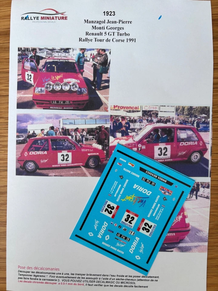 DECALS 1/43 RENAULT 5 MANZAGOL TOUR DE CORSE 1991 WRC RALLYE RALLY FRANCE - Photo 1/1