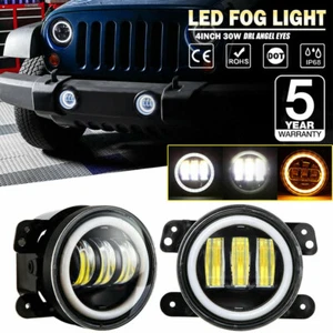 Pair 4" LED Fog Lights  Angel Eyes Front Bumper Lamp for Jeep Wrangler JK - Picture 1 of 12