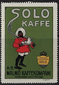 Poster Stamp, Sweden, Negro motif, “Solo Kaffe”, Coffee advert. Malmő. (a3811 - Picture 1 of 3