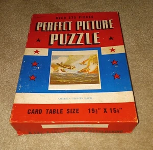1940's Vintage Perfect Picture Puzzle WWII America Fights Back Fighter Plane Art - Picture 1 of 2