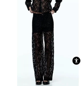 ZARA Womens Small Sequin Lace Pants Black Festival Days TROUSERS New 9813/611 - Picture 1 of 10