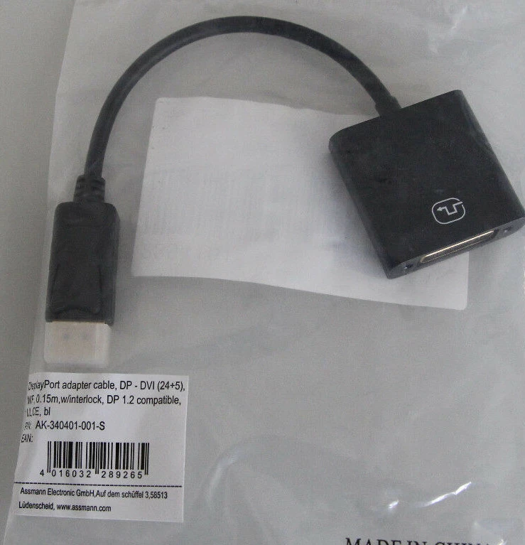 Displayport Adapterkabel DP Stecker auf DVI Buchse 24+5 0,15m / AK-340401-001-S - Bild 1 von 1