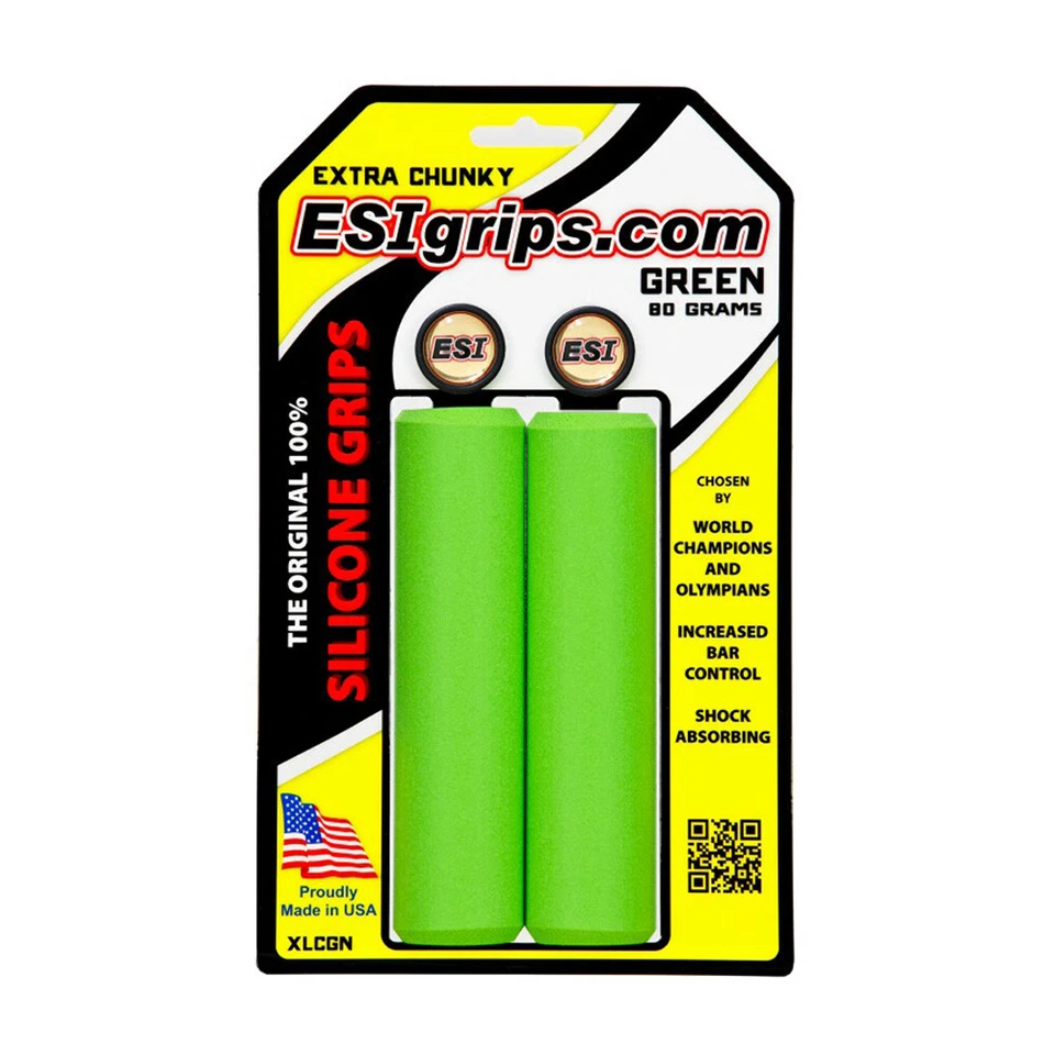 ESI EXTRA CHUNKY 100% Silicone MTB Bike Grips : 34mm/130mm GREEN - Image 1 of 1
