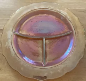 Platos grandes divididos de caléndula iridiscente de vidrio de carnaval federal normandía de colección - Imagen 1 de 2