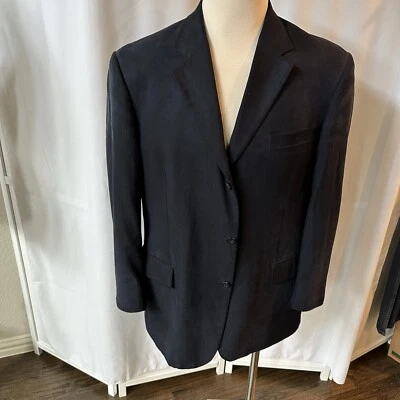 ALFANI Macy's Men Blue Silk Blazer Suit Jacket 3 Button 43 R Foto 1 de 4