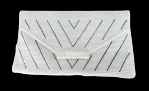 Vintage white and gray seed bead cutch purse - Picture 1 of 10