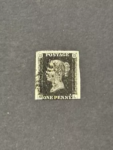 GB 1840 Penny usato nero 3 grandi margini ML (21544) - Foto 1 di 3