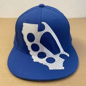 VINTAGE Rogue Status Flex Fit Hat Cap Adult S/M Blue Skate Cali Knuckle Stretch - Picture 1 of 12