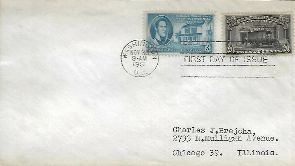 USA 1951 FIRST DAY COVER SPECIAL DELIVERY 20c BLACK POST OFFICE TRUCK - Image 1 of 1