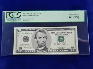 🌟 2003 $5 Star Federal Reserve Note Fr. 1990-L* PCGS Superb Gem New 67PPQ - Picture 1 of 2