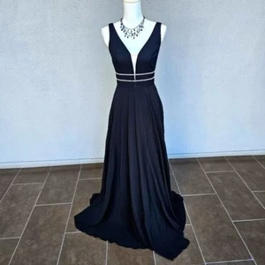 Nova Luxe Rhinestone Waist Floor-length Gown | Middle Of Shine Black Party Dress - Picture 1 of 11