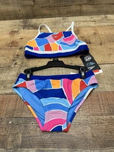 Speedo Girls Youth Eco Flex True Cobalt Multi Color Swimsuit Two Piece Sz 10 NWT - Picture 1 of 8