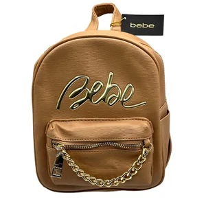 BEBE Mini Zaino Donna Gianna Marrone Con Accenti Oro Catena Nuovo con etichette - Foto 1 di 7