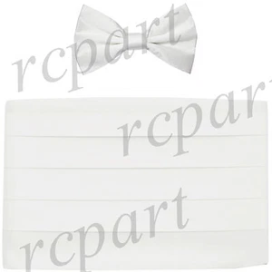 New Vesuvio Napoli 100% Silk Cummerbund and Bowtie Set Formal Party Prom White - Picture 1 of 4
