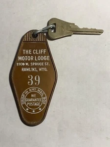The Cliff Motor Lodge Hotel Motel Room Key Fob & Key Rawlings Wyoming #39 RARE - Picture 1 of 2