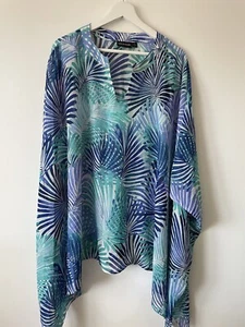 Nina Leonard Sheer Palm Print Floaty Boxy Blouse/Beach Cover Up Size XL - Unworn - Picture 1 of 4