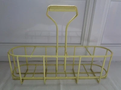 ANCIEN PORTE BOUTEILLE CASIER EN METAL GAINE PLASTIFIE JAUNE - Photo 1/2