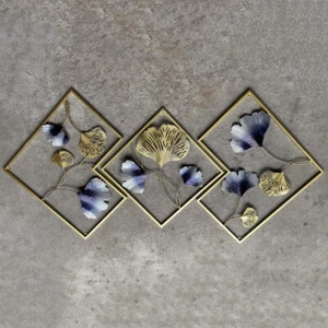 3Pcs Metal Gold+Blue Wall Art Hanging Sculpture Home Art Decor 3D 164 x 70.5cm - Picture 1 of 7