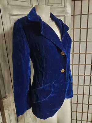 XS 复古女式西装外套皇家钴蓝色天鹅绒仙女学院假日欧克 — 第 1/4 张图片