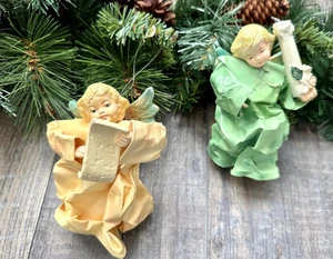 Vintage Pappmaché Engel Weihnachtsschmuck Cherubs Flügel Silvestri 4,75" 2er Set - Bild 1 von 9