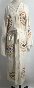 Bodho Women's Long Sleeve Handmade Evil Eye Boho Festival Kimono Robe One Size - Picture 1 of 16