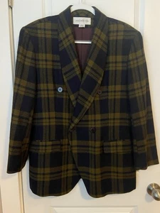 Jones New York Women's Blazer Jacket SIZE 14 Green/Navy Plaid double-breasted - Picture 1 of 11