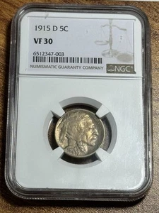 1915 D Buffalo Nickel VF+++ Graded NGC VF30 Better Date Coin (Slab3040) MX - Picture 1 of 4